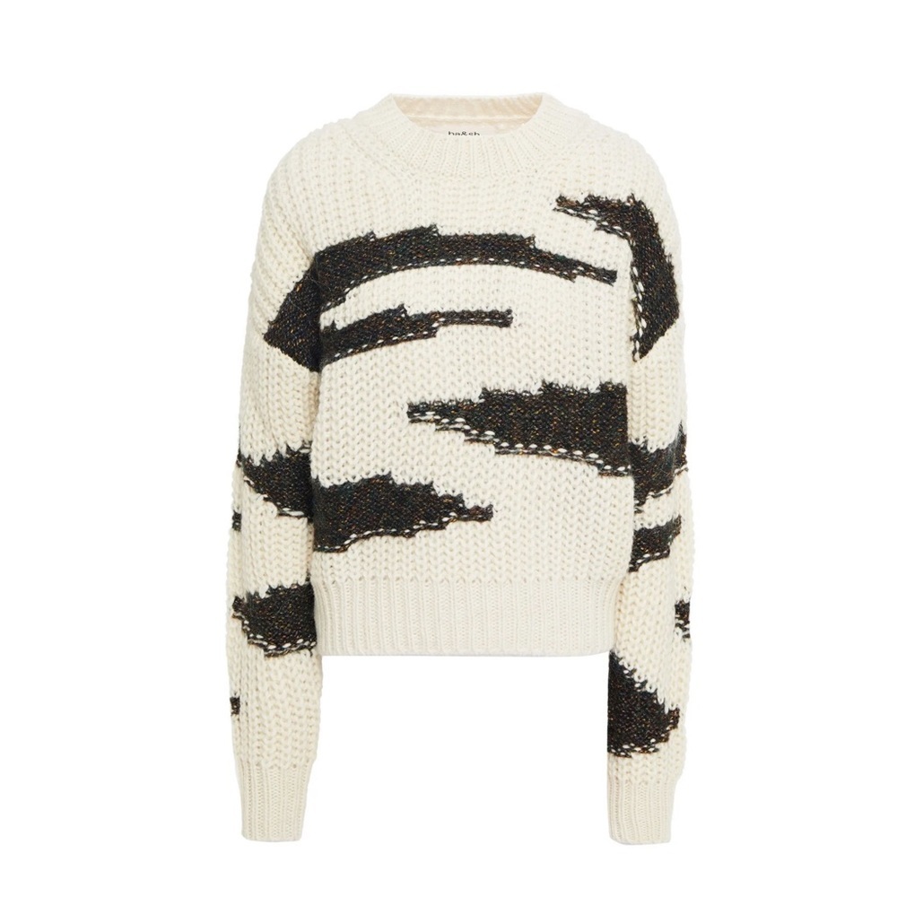 BA&SH Woman Cacilie Metallic Intarsia-Knit Sweater Ivory US Size 4